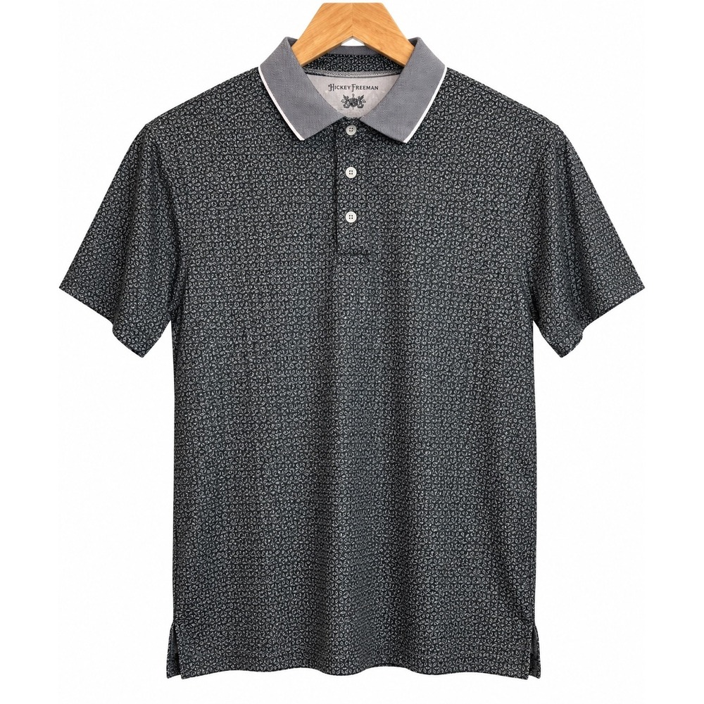 Hickey Freeman Golf Polo Shirt Men L Gray Pattern Performance Stretch Comfort